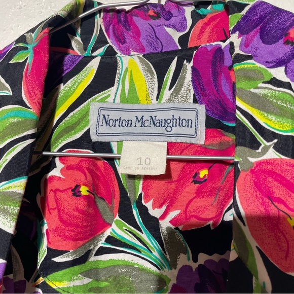 VTG Norton McNaughton Blazer Women Open Front tulip Floral Jacket Shoulder Pad - Picture 9 of 9
